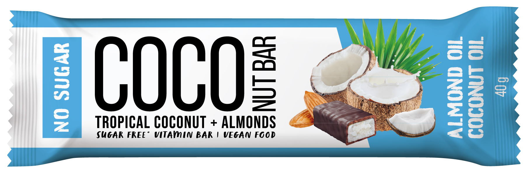 Coconut bar in chocolate glaze with almonds